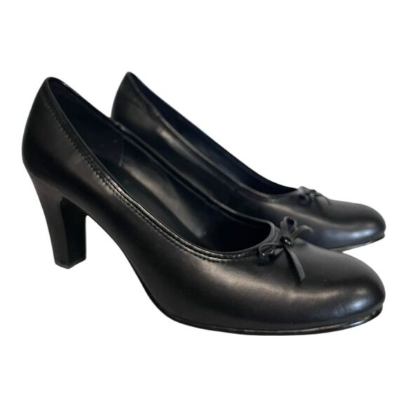 Predictions | Black Shiny Bow Closed Toe Dress Pump Heel Shoe 8.5 - Picture 3 of 10
